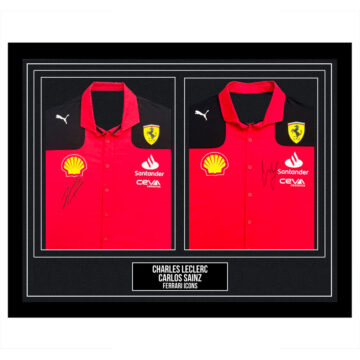 Signed Charles Leclerc & Carlos Sainz Framed Duo Shirts - Ferrari Icons