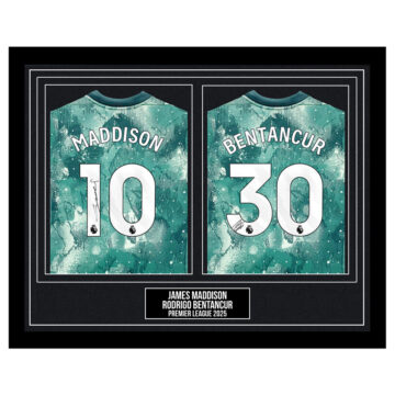 Signed James Maddison & Rodrigo Bentancur Framed Duo Shirts - Premier League 2025