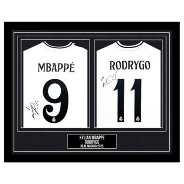 Signed Kylian Mbappe & Rodrygo Framed Duo Shirts - Real Madrid 2025