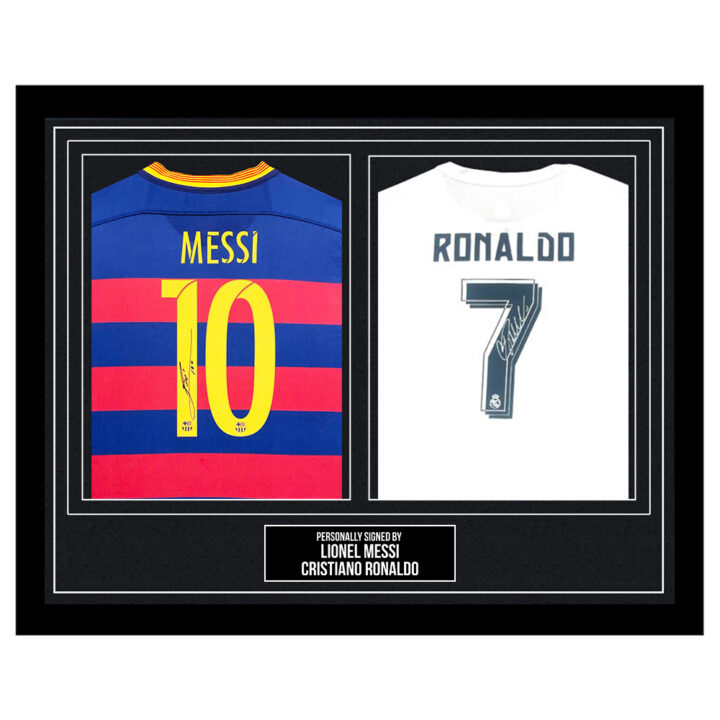 Signed Lionel Messi & Cristiano Ronaldo Framed Duo Shirts - La Liga 2015/16