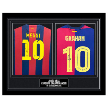 Signed Lionel Messi & Caroline Graham Hansen Framed Shirts - FC Barcelona Icons