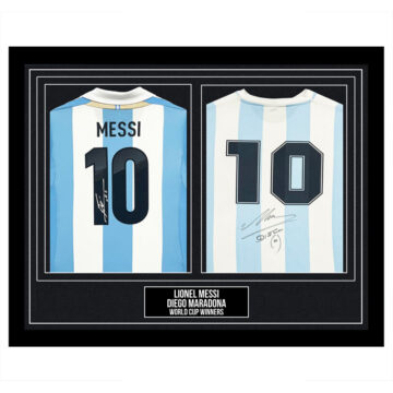 Framed Lionel Messi & Diego Maradona Signed Duo Shirts - World Cup Winners