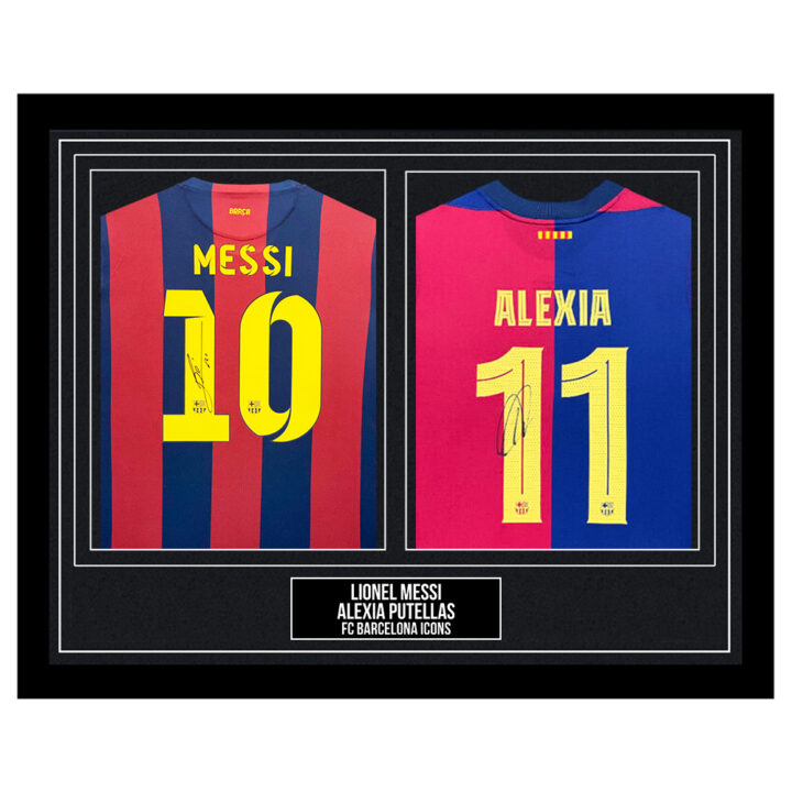 Signed Lionel Messi & Alexia Putellas Framed Duo Shirts - FC Barcelona Icons