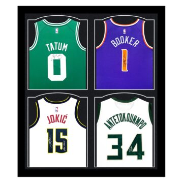 Signed Tatum, Booker, Jokic & Antetokounmpo Framed Jerseys - NBA Icons