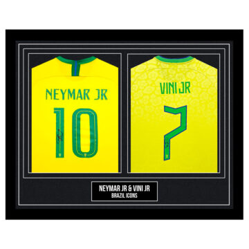 Signed Neymar Jr & Vini JR Framed Duo Shirts - Brazil Icons