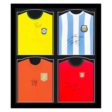 Signed Pele, Maradona, Cruyff & Eusebio Framed Shirts - World Cup Icons
