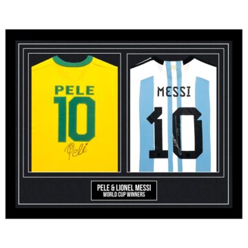 Signed Pele & Lionel Messi Framed Duo Shirts - World Cup Winners