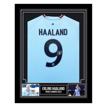 Signed Erling Haaland Framed Shirt - Treble Winner 2023 Autograph