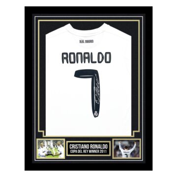 Signed Cristiano Ronaldo Framed Shirt - Copa Del Rey Winner 2011 - Gold Design