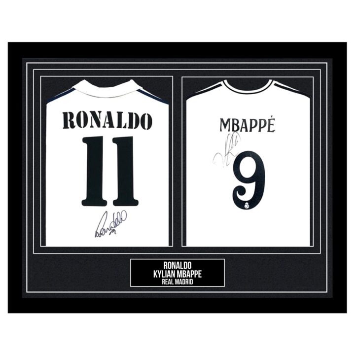 Signed Ronaldo & Kylian Mbappe Framed Duo Shirts - Real Madrid Autograph