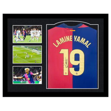 Signed Lamine Yamal Framed Shirt - Champions League Moment
