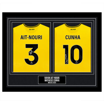 Signed Rayan Ait-Nouri & Matheus Cunha Framed Duo Shirts - Wolves 2025