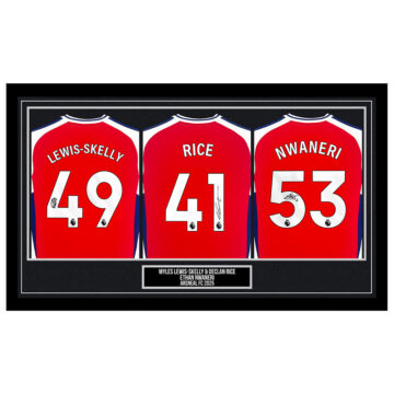 Signed Lewis-Skelly, Rice & Nwaneri Framed Shirts - Arsenal FC 2025 - Silver Design (Copy)