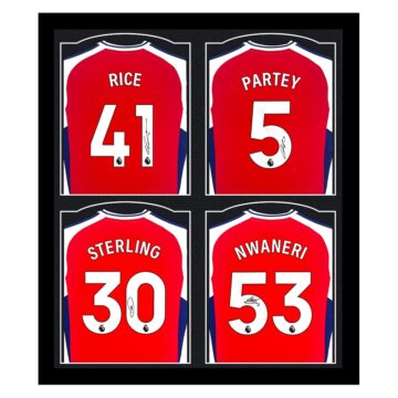 Signed Rice, Partey, Sterling & Nwaneri Framed Shirts - Arsenal FC 2025