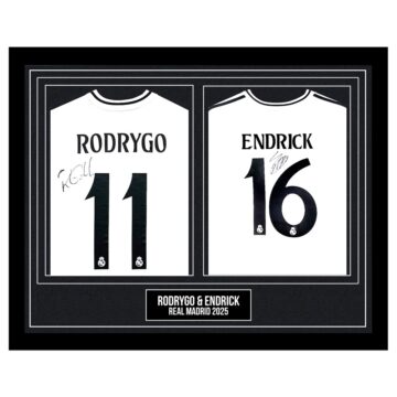 Signed Rodrygo & Endrick Framed Duo Shirts - Real Madrid 2025