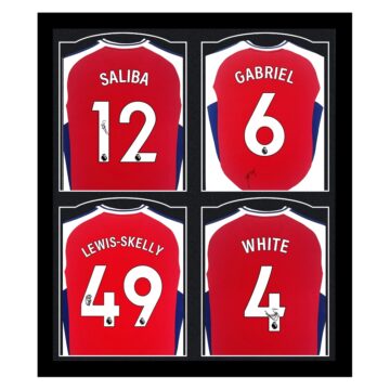 Signed Saliba, Gabriel, Lewis-Skelly & White Framed Shirts - Arsenal FC 2025
