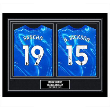 Signed Jadon Sancho & Nicolas Jackson Framed Duo Shirts - Chelsea FC 2025
