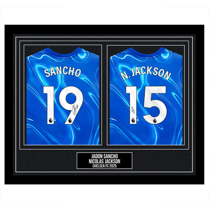Signed Jadon Sancho & Nicolas Jackson Framed Duo Shirts - Chelsea FC 2025