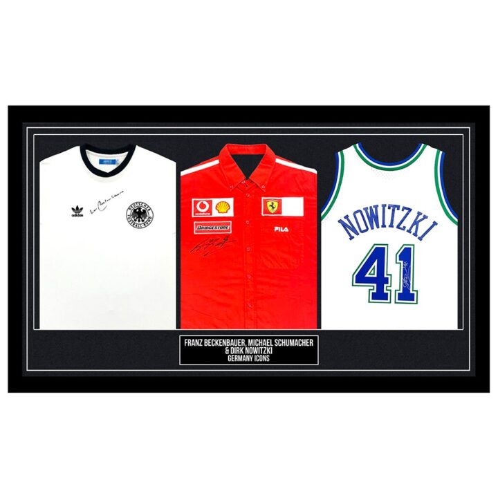 Signed Beckenbauer, Schumacher & Nowitzki Framed Shirts - Germany Icons