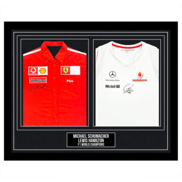 Signed Michael Schumacher & Lewis Hamilton Framed Duo Shirts - F1 World Champions