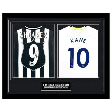 Signed Alan Shearer & Harry Kane Framed Duo Shirts - Premier League Goalscorers