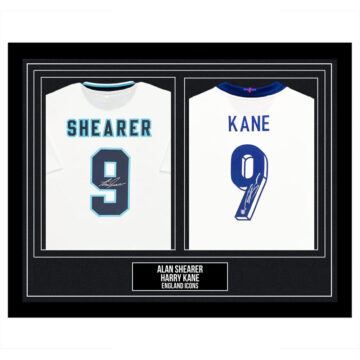 Signed Alan Shearer & Harry Kane Framed Duo Shirts - England Icons