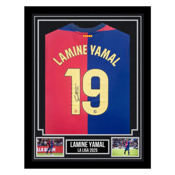 Signed Lamine Yamal Framed Shirt - La Liga 2025 - Silver Design (Copy)