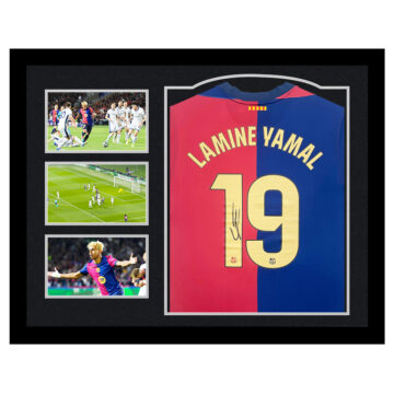 Signed Lamine Yamal Framed Shirt - Champions League Moment - Silver Design