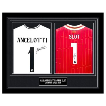 Signed Carlo Ancelotti & Arne Slot Framed Shirts - Champions League 2025
