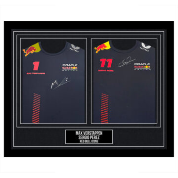 Signed Max Verstappen & Sergio Perez Framed Duo Shirts - Red Bull Icons