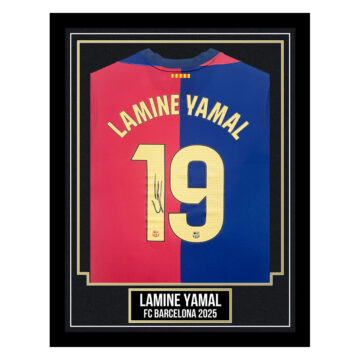 Lamine Yamal Signed Framed Shirt - FC Barcelona 2025 - Gold Design