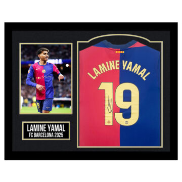 Framed Lamine Yamal Signed Shirt - FC Barcelona 2025 - Gold Design