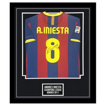 Autographed Andres Iniesta Shirt Framed - Champions League Winner 2011 Jersey