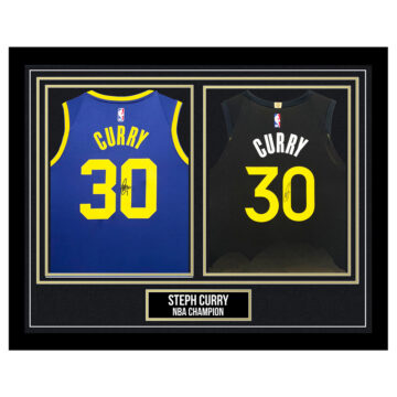 Signed Steph Curry Framed Duo Jerseys - NBA Champion - Gold Design