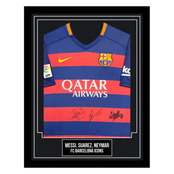 Messi, Suarez, Neymar Autographed Framed Shirt - FC Barcelona Icons
