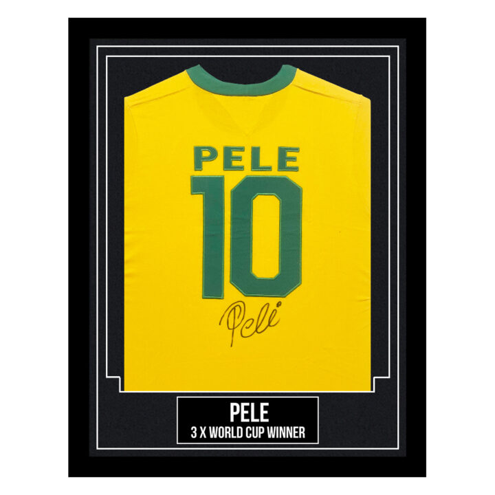Pele Signed Framed Brazil Shirt - 3 x World Cup Winner