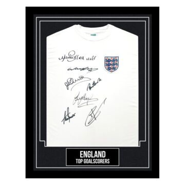 England Signed Framed Shirt - Top Goalscorers - Kane, Rooney, Greaves + More