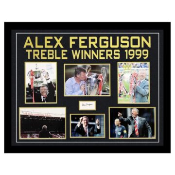 Autographed Alex Ferguson Large Framed Photo Display - Treble Winners 1999