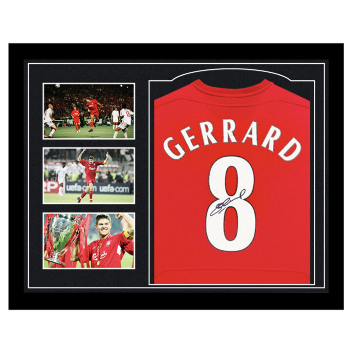 Framed Steven Gerrard Signed Shirt - Champions League Final 2005 Moment