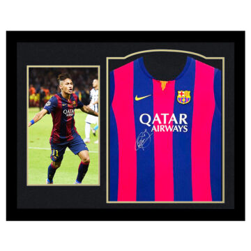 Signed Neymar JR Framed Shirt - Treble Winner 2015 - Gold Design