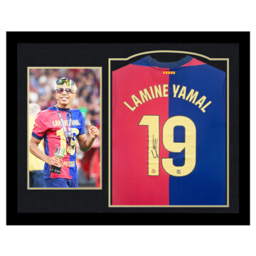 Signed Lamine Yamal Framed Shirt - Copa del Rey Winner 2025 - Gold Design