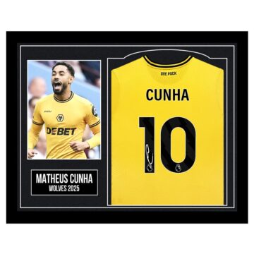 Framed Matheus Cunha Signed Shirt - Wolves 2025