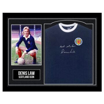 Framed Denis Law Signed Shirt - Scotland Icon