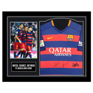 Framed Messi, Suarez, Neymar Autographed Shirt - FC Barcelona Icons