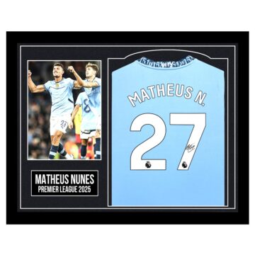 Framed Matheus Nunes Signed Shirt - Premier League 2025