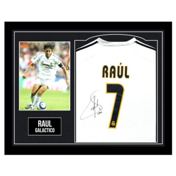 Framed Raul Signed Real Madrid Shirt - Galactico Autograph