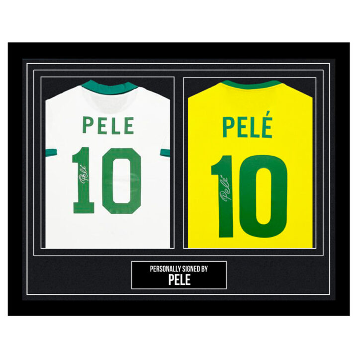Signed Pele Framed Duo Shirts - New York Cosmos & Brazil Icon