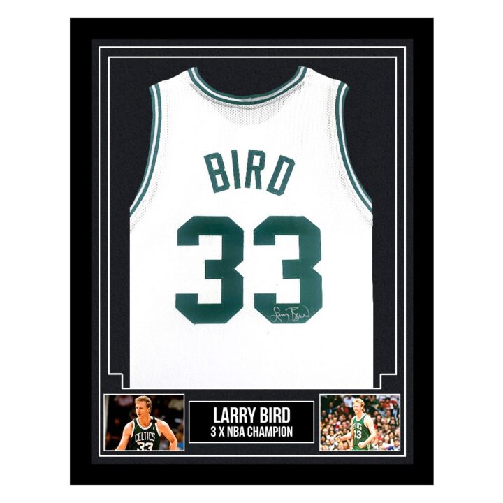 Signed Larry Bird Framed Jersey - 3 x NBA Champion