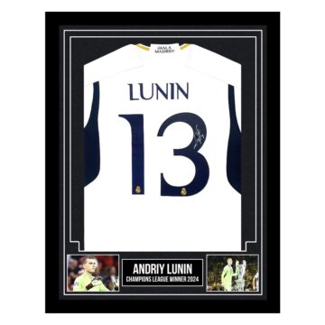 Signed Andriy Lunin Framed Shirt - Champions League Winner 2024