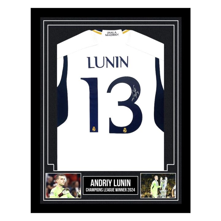 Signed Andriy Lunin Framed Shirt - Champions League Winner 2024